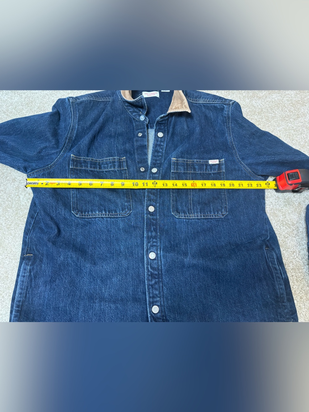 Levi Strauss Men's Dark Blue Denim Jacket Tan Corduroy Collar Heavy Weight Large - Picture 13 of 13